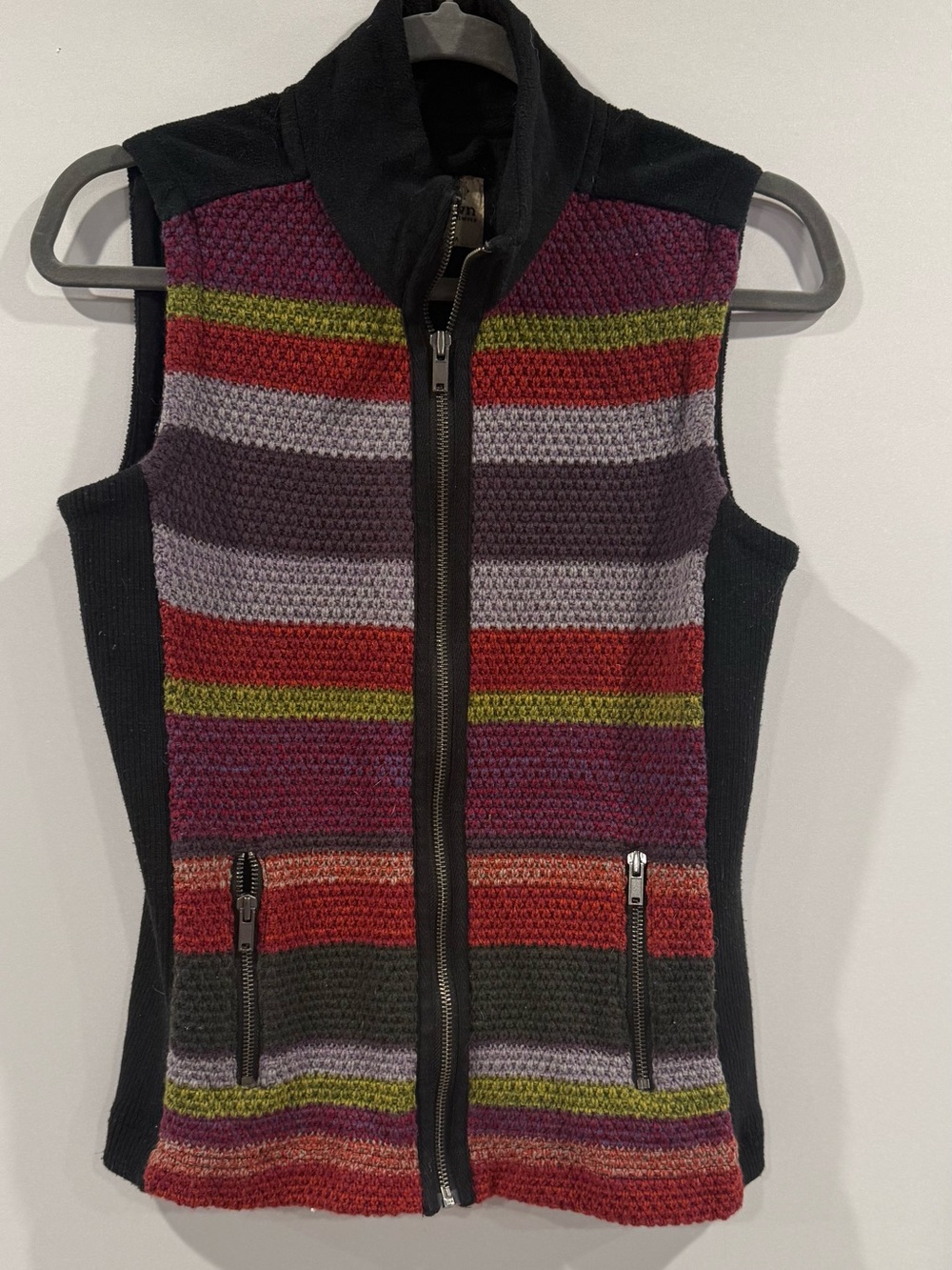 Ruff Hewn Petite Medium Multicolor Striped Full Zip Sweater Vest Y2K Boho
